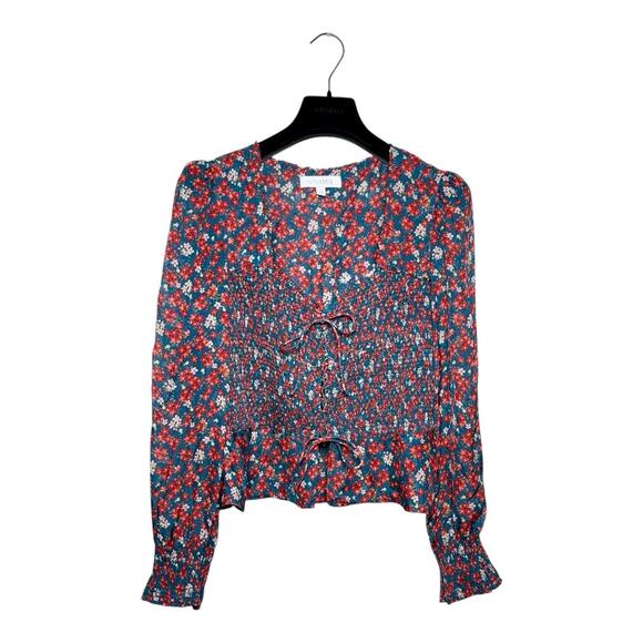 Intermix Silk Floral Smocked Alaina Cottage Puff Sleeve Blouse Size 4 - Picture 4 of 11